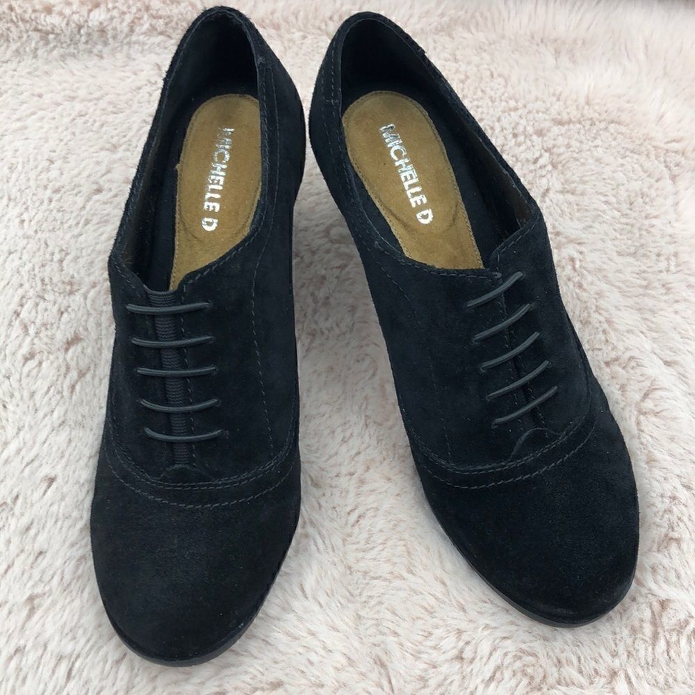 Michelle D leather suede elastic goring heel booties